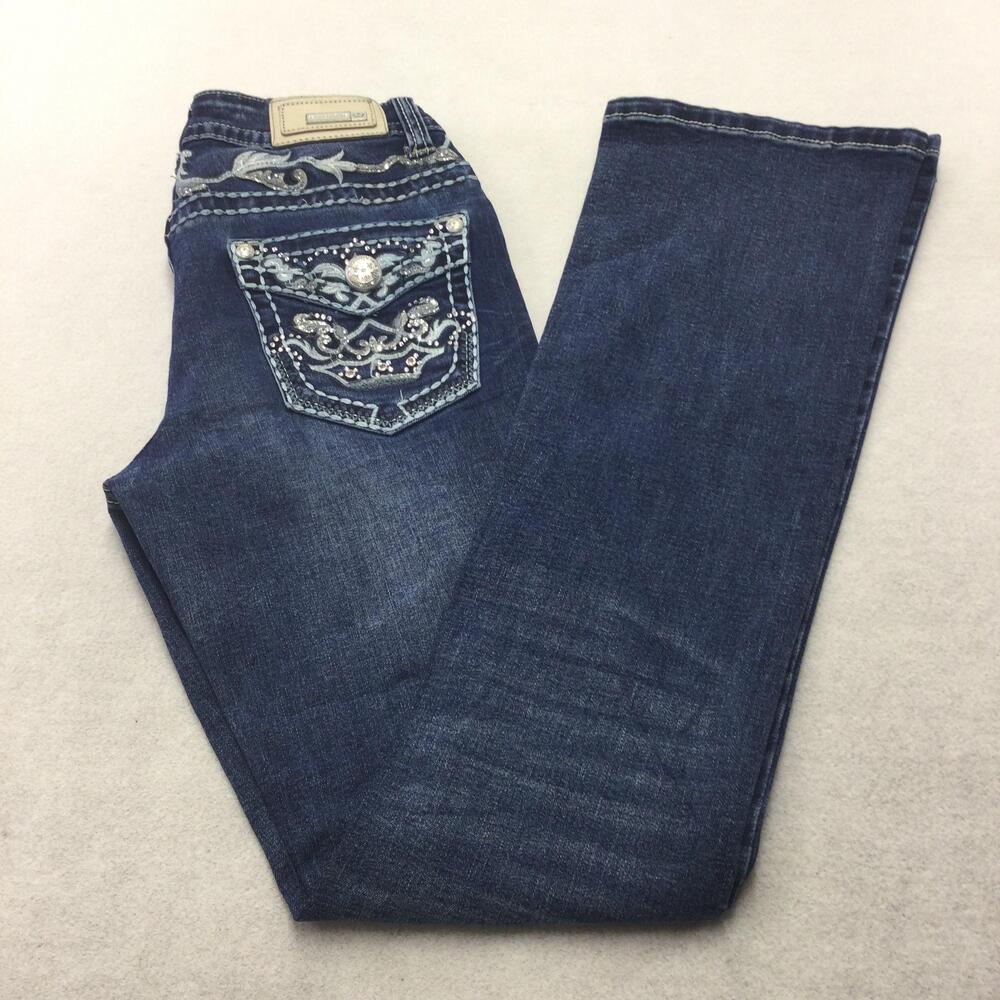 Sexy Couture Bootcut Jeans Womens 24 Blue Med Wash Low Rise Rhinestone 24x32